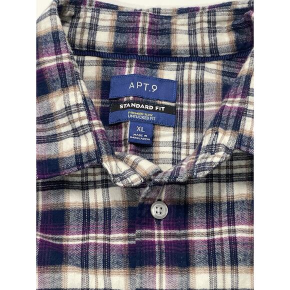 Apt. 9 Premier Flex Untucked Fit Men’s Small Button Up Shirt- Purple/Blue Plaid - Picture 2 of 7